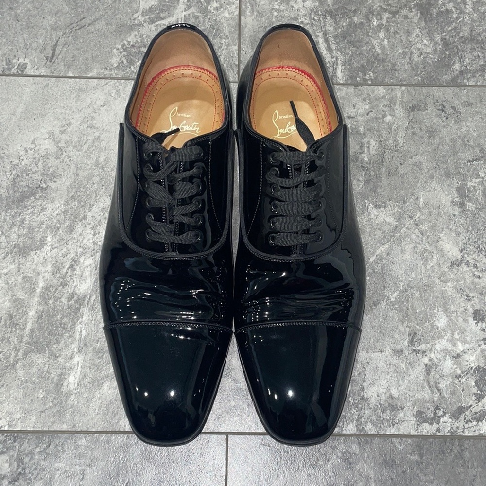 Christian Louboutin | Shoes | Worn Oncechristian Louboutin Mens Greggo Lace  Up Shoes Flat Patent Calf Black | Poshmark